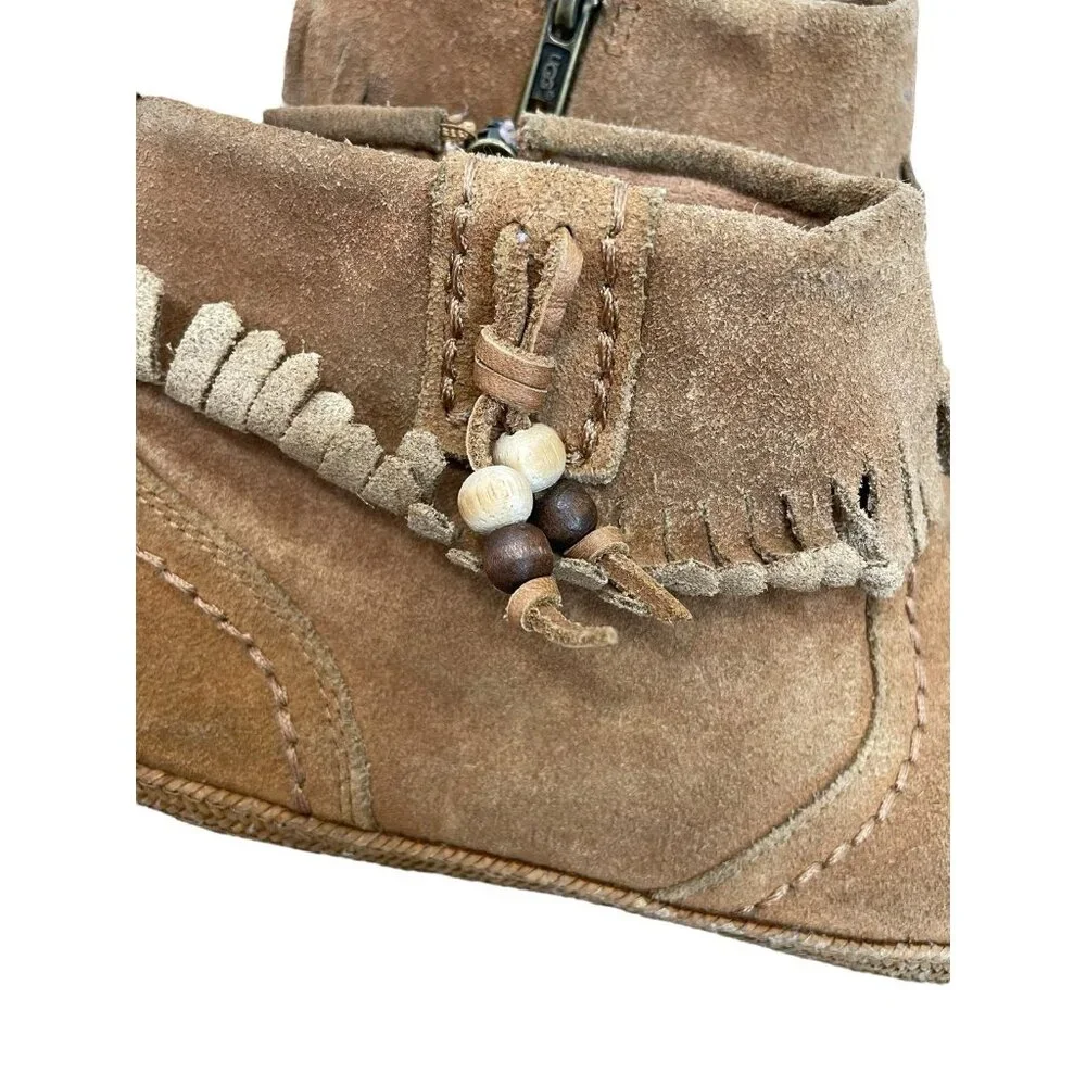 UGG Australia Shenandoah Tiana Brown Nubuck Suede Leather Fringe Boots Youth 4